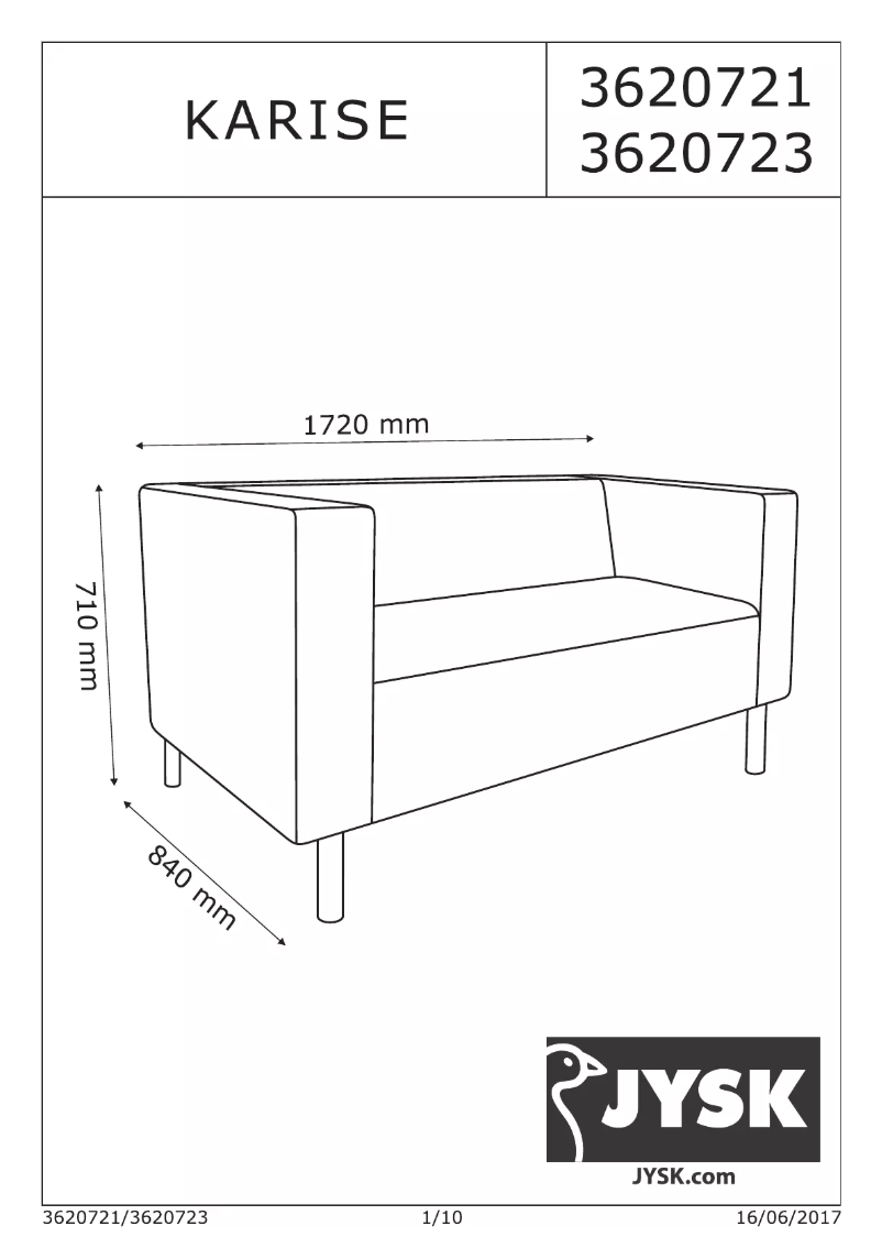 Page 1 de la notice Manuel utilisateur JYSK Karise (172x71x84)