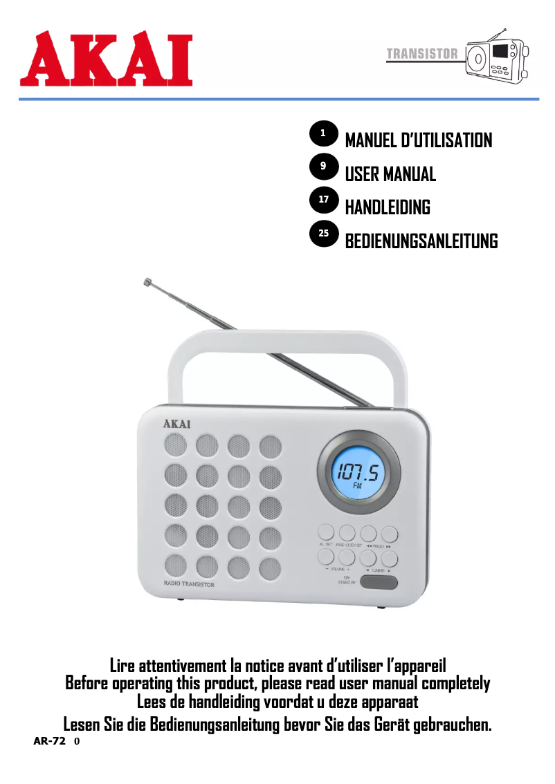 Image de la première page du manuel de l'appareil AR-72
