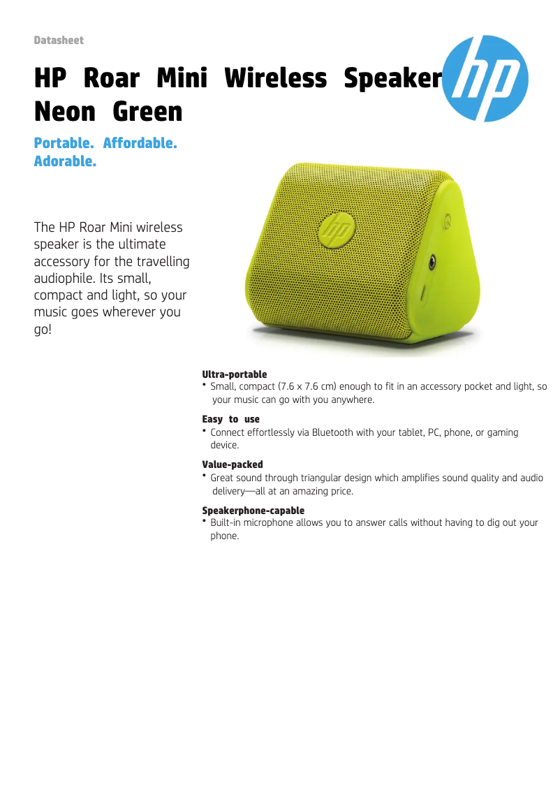 Page 1 de la notice Manuel utilisateur HP Roar Mini