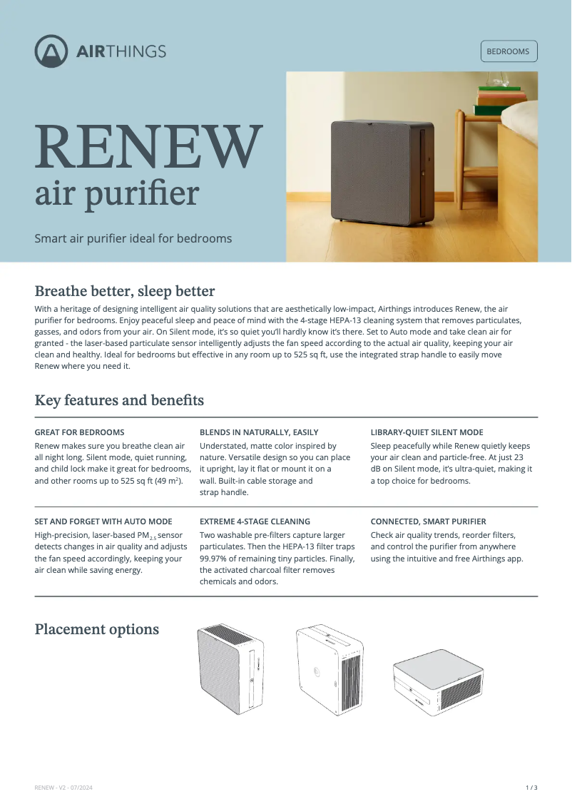 Página 1 del manual Ficha técnica Airthings Renew