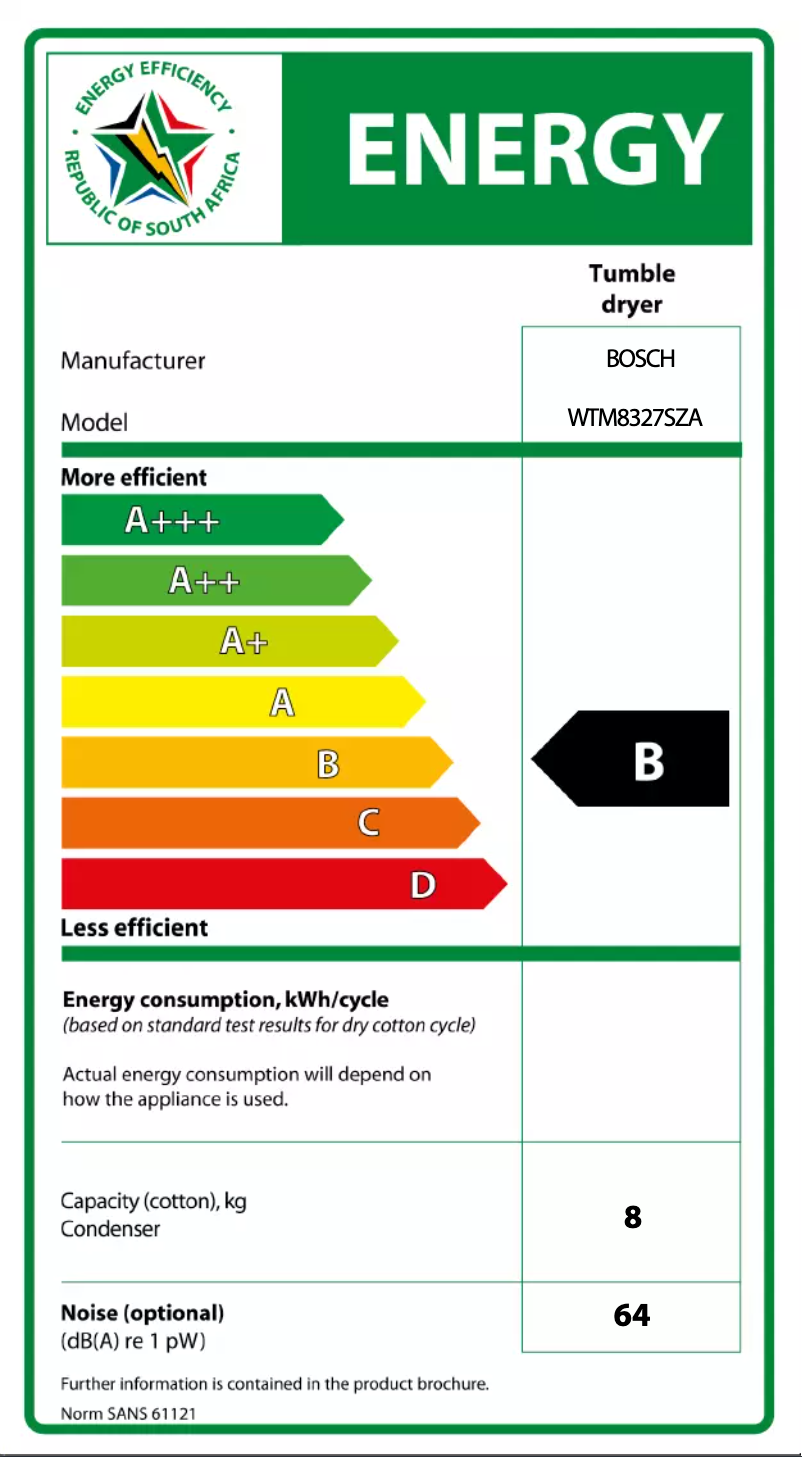 Página 1 del manual Etiqueta energética Bosch WTM8327SZA
