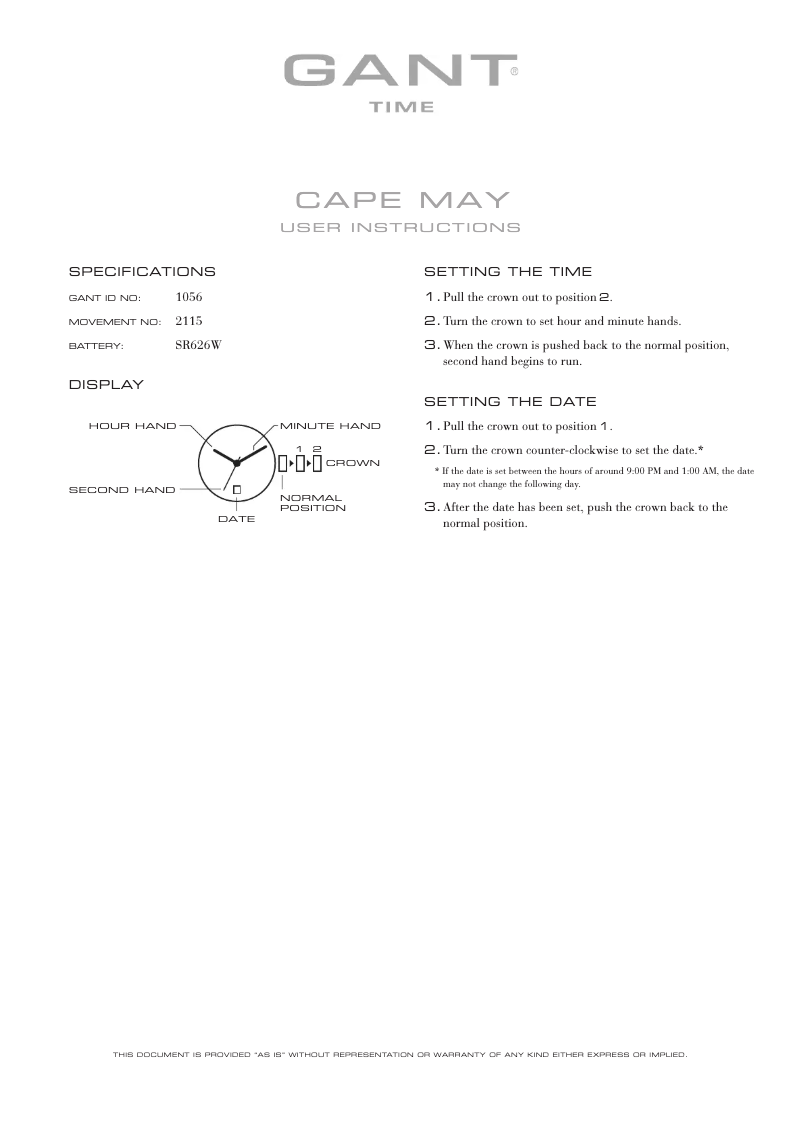 Page n°1 - Manuel utilisateur Gant Cape May 1056