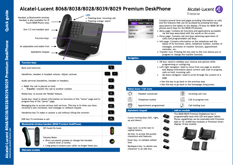 Image de la première page du manuel de l'appareil Premium DeskPhone 8068