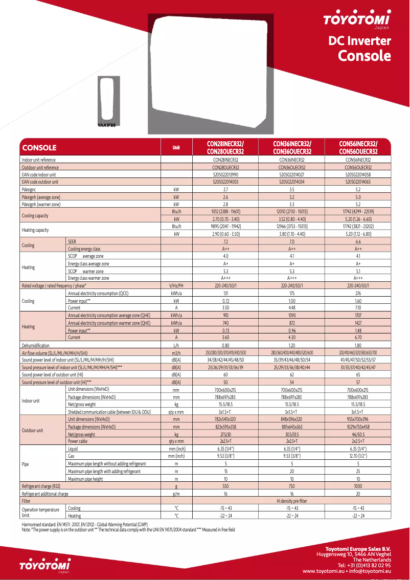 Page n°1 - Fiche technique Toyotomi CON56INECR32/CON56OUECR32