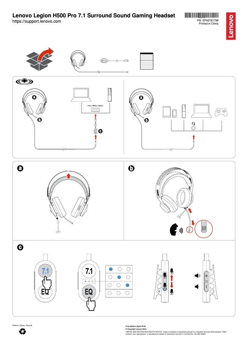 Image de la première page du manuel de l'appareil Legion H500 Pro