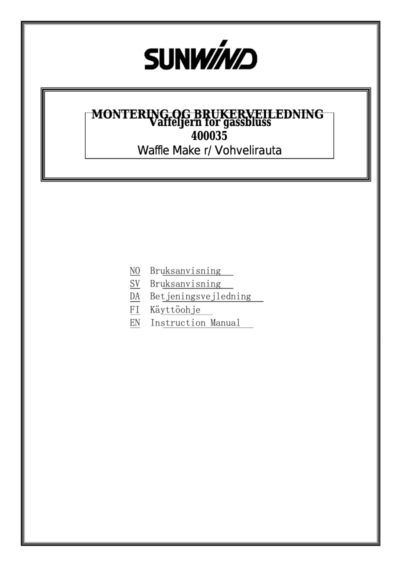 Page n°1 - Manuel utilisateur Sunwind 400035