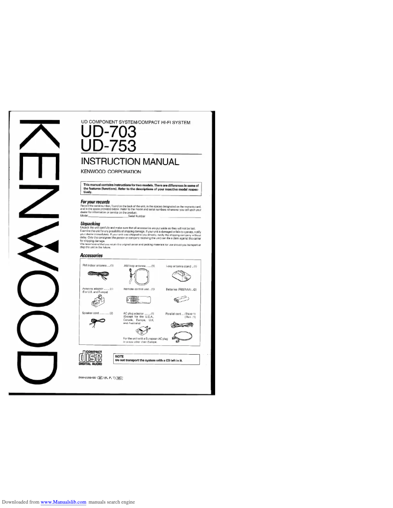 Página 1 del manual Manual de usuario Kenwood UD-753
