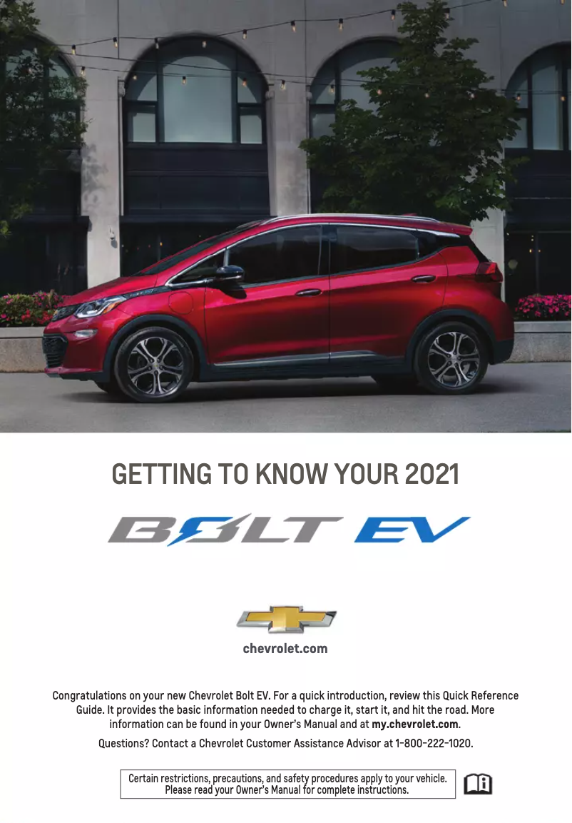 Page 1 de la notice Guide de démarrage rapide Chevrolet Bolt EV (2021)