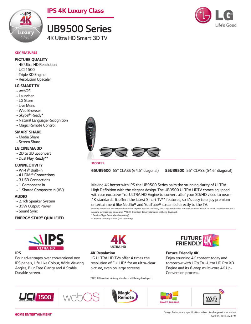 Página 1 del manual Ficha técnica LG 65UB9500