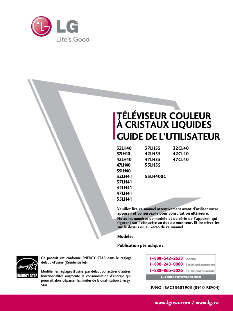 Page n°1 - Manuel utilisateur LG 37LH40