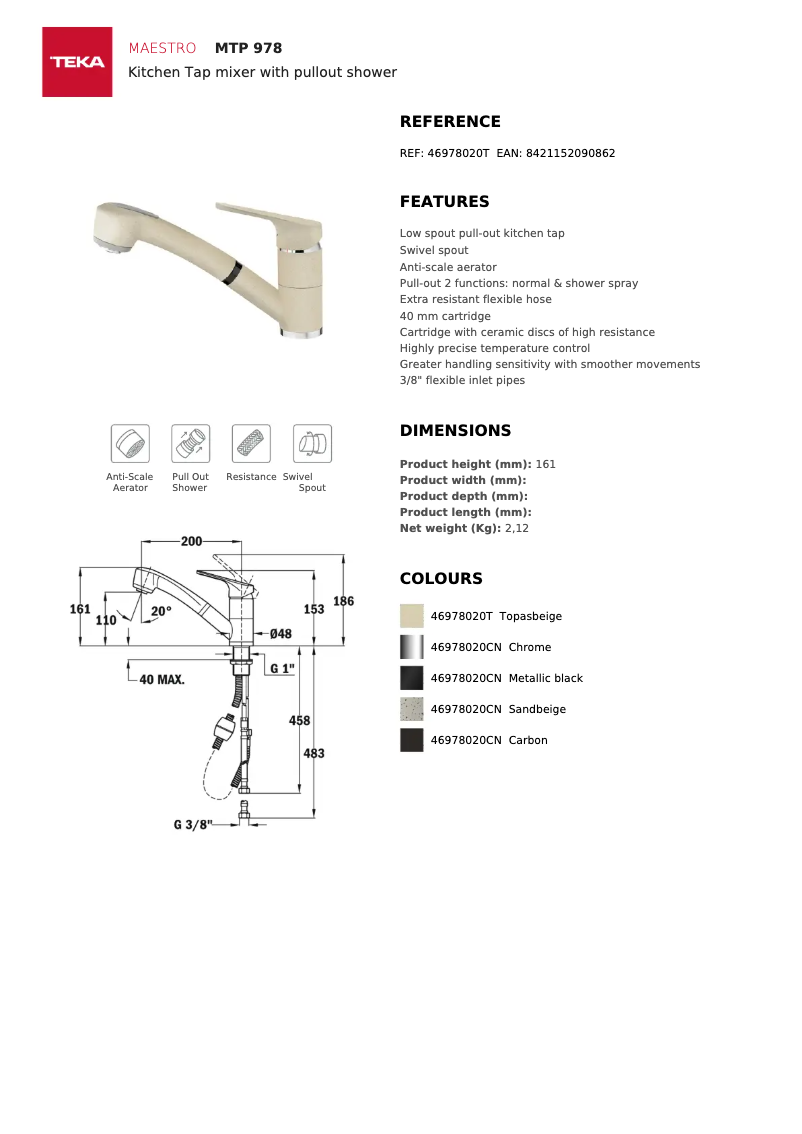 Page n°1 - Fiche technique Teka MTP 978