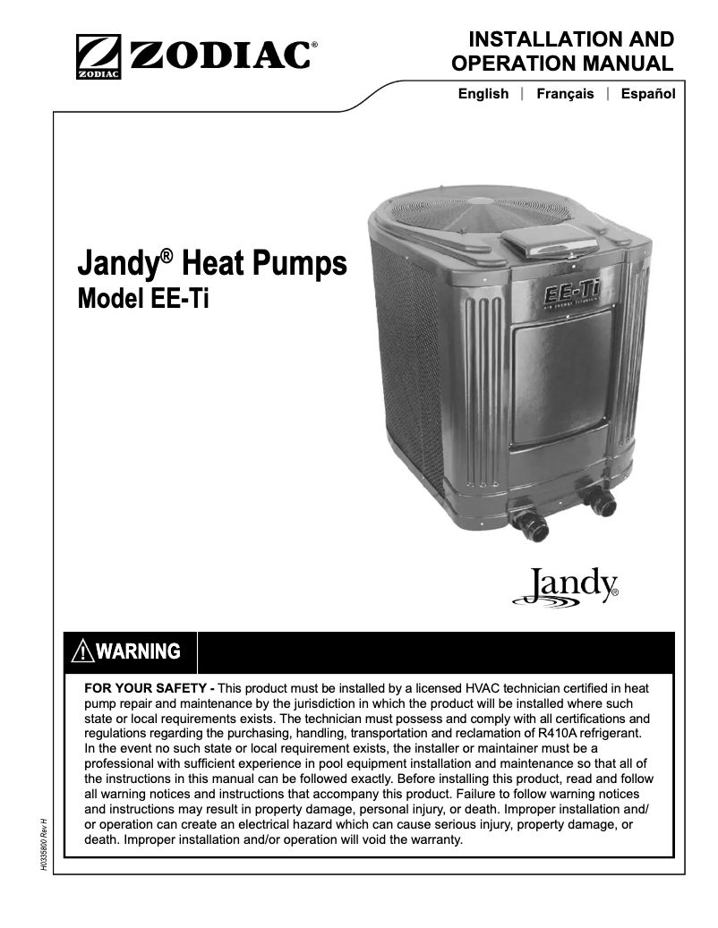 Page n°1 - Manuel utilisateur JANDY EE-Ti