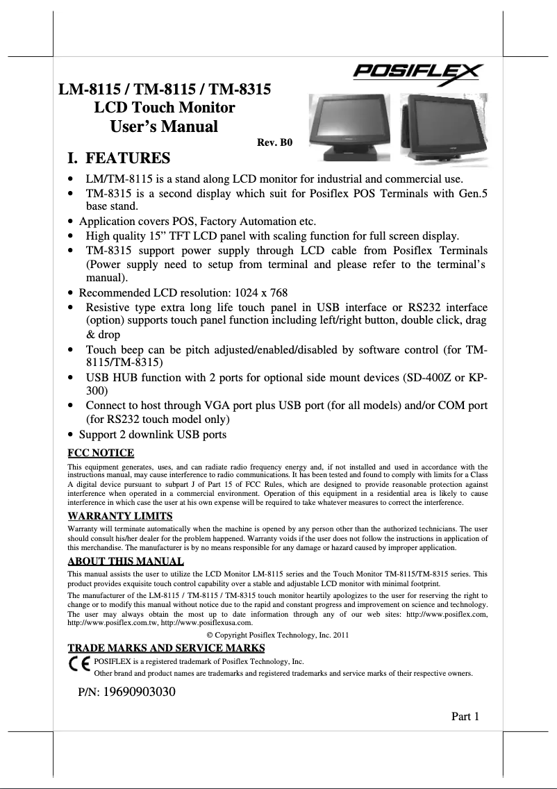 Page 1 de la notice Manuel utilisateur Posiflex TM-8115