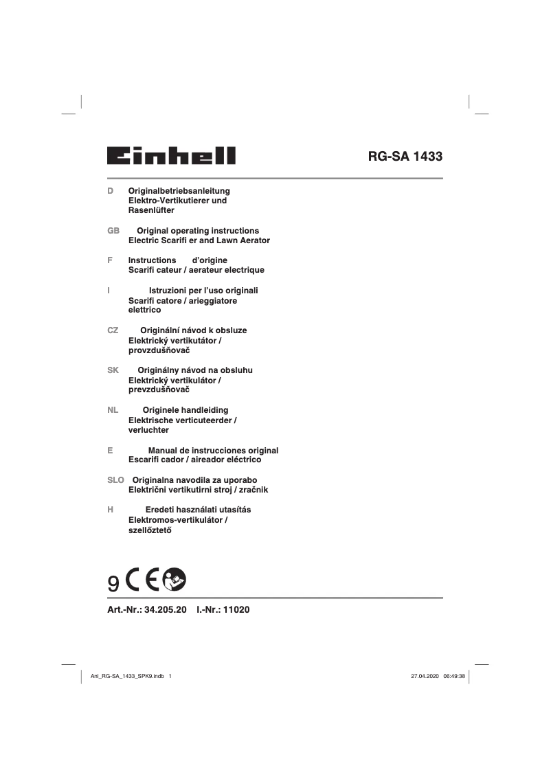 Page n°1 - Manuel utilisateur Einhell RG-SA 1433