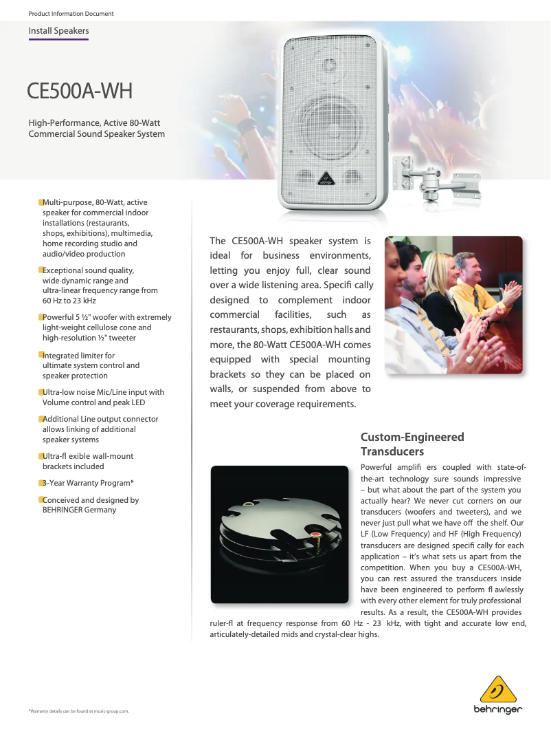 Page n°1 - Fiche technique Behringer CE500A-WH