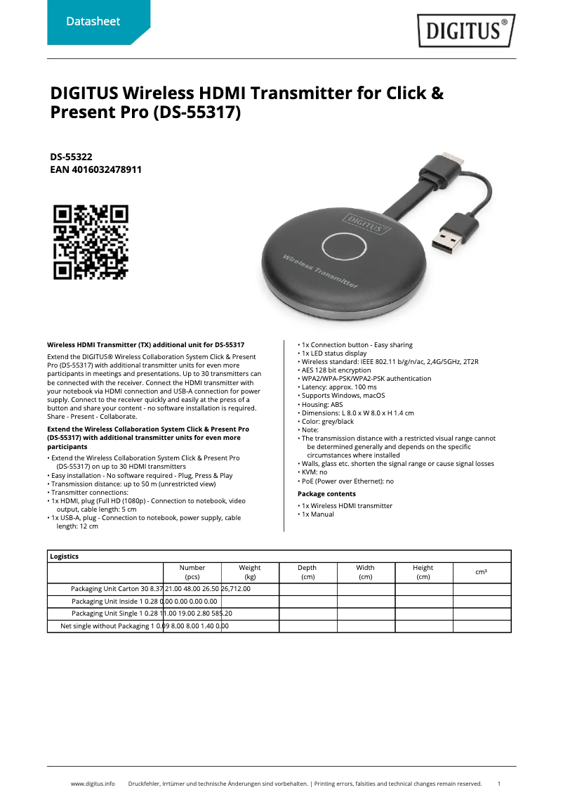 Página 1 del manual Ficha técnica Digitus DS-55322