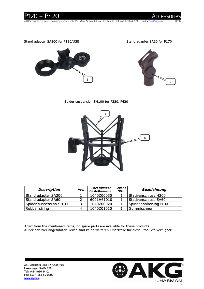 Page 1 de la notice Manuel utilisateur AKG P170