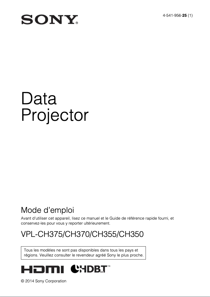 Page n°1 - Mode d'emploi Sony VPL-CH370