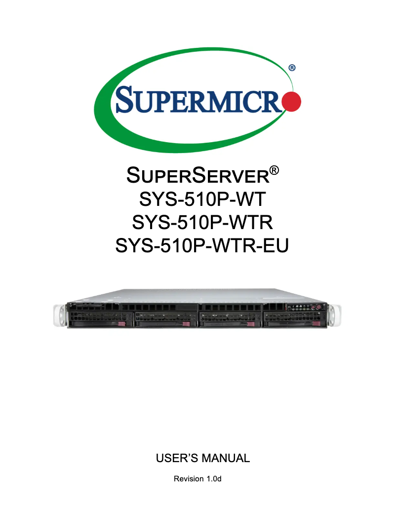 Page 1 de la notice Manuel utilisateur Supermicro SuperServer SYS-510P-WT