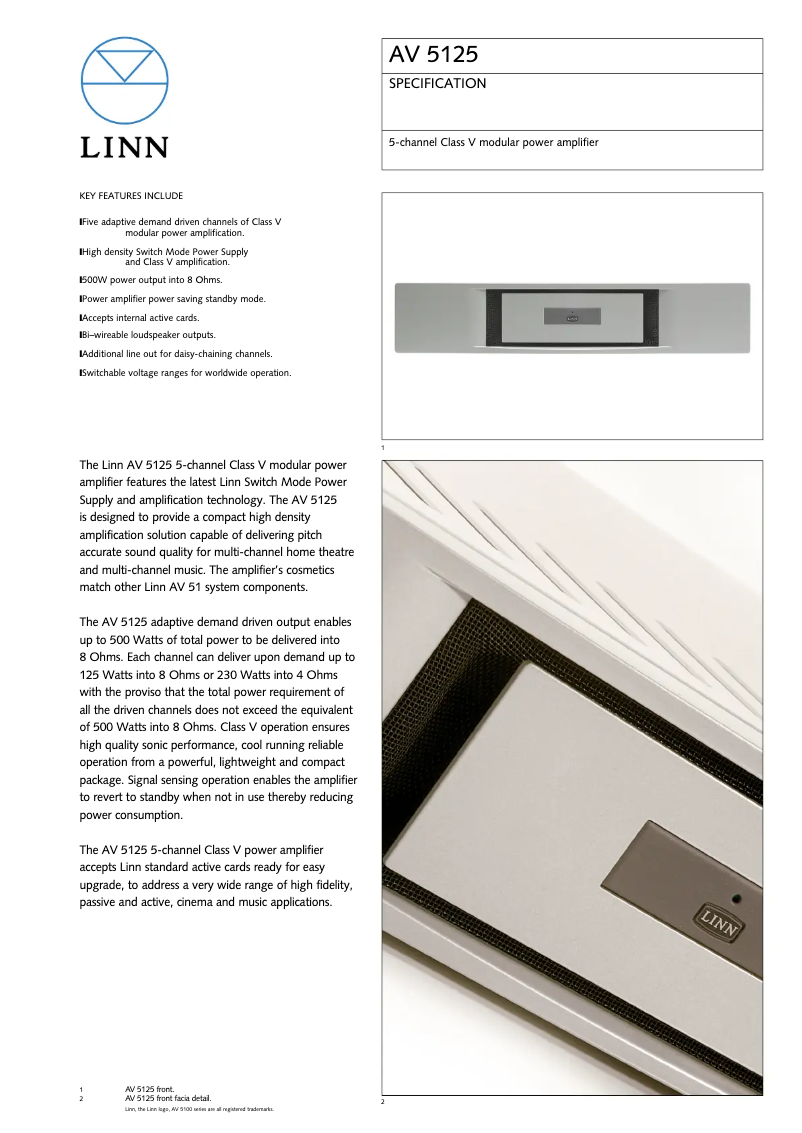Page n°1 - Fiche technique Linn AV 5125