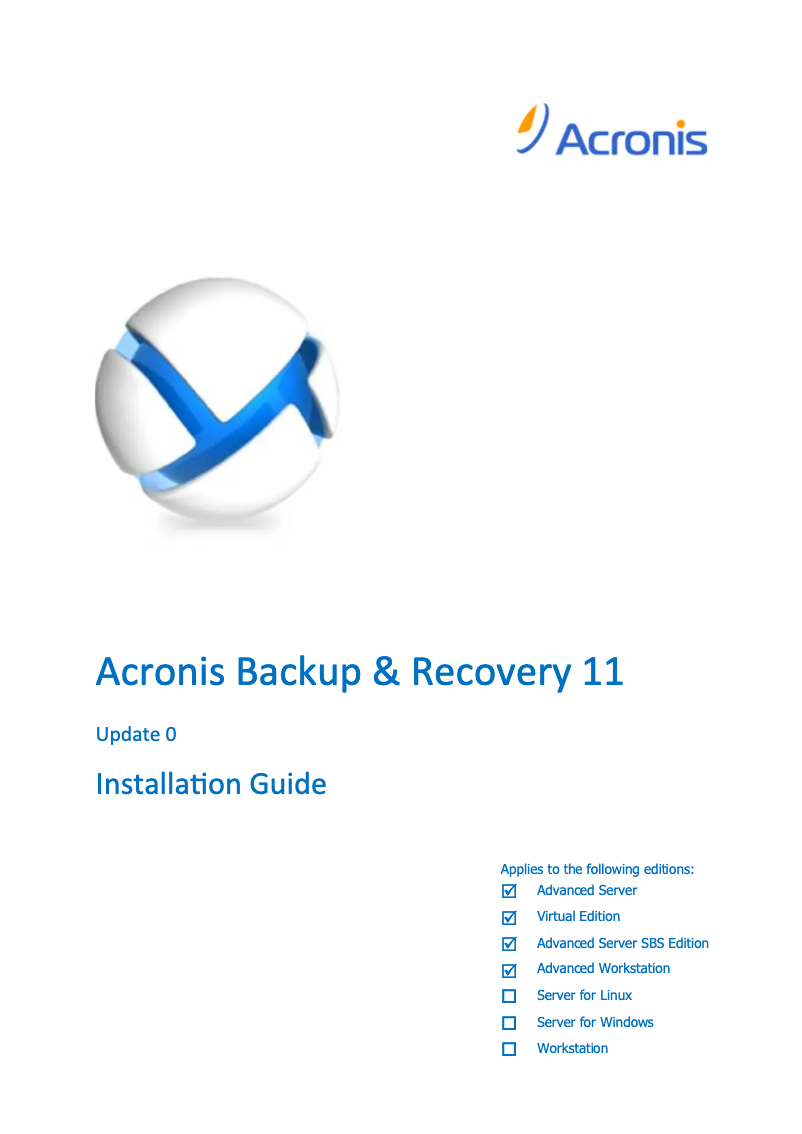 Page 1 de la notice Guide d'installation Acronis Backup & Recovery 11