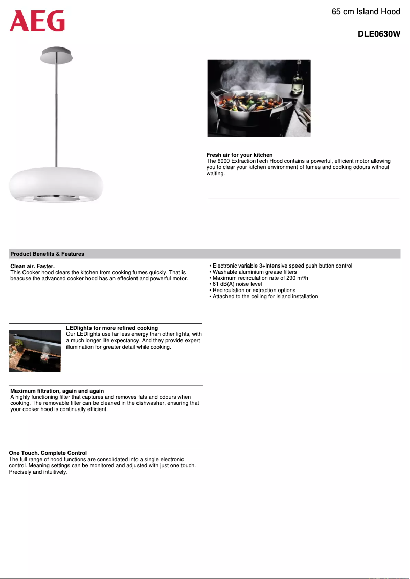 Page 1 de la notice Fiche technique AEG DLE0630W