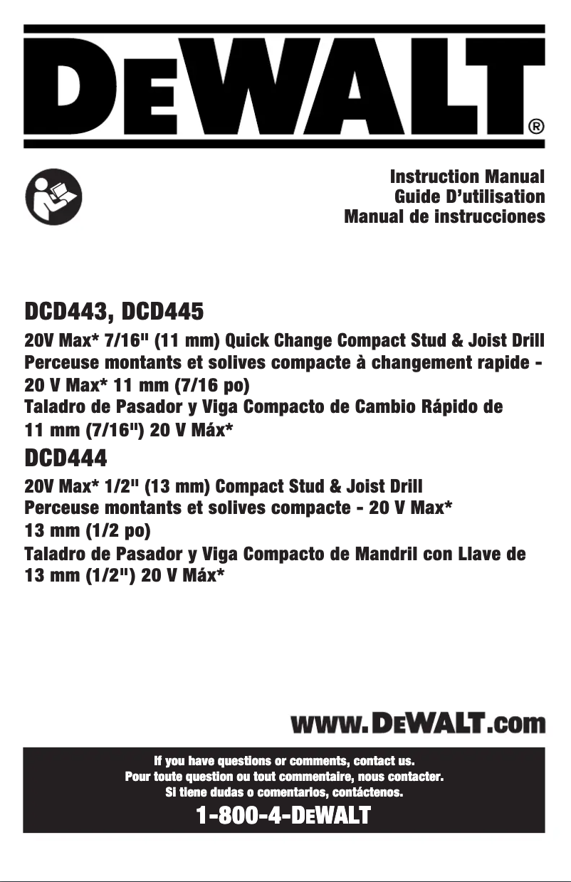 Page 1 de la notice Manuel utilisateur DeWalt DCD445