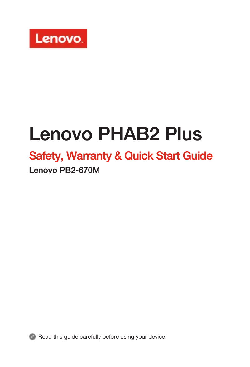 Page 1 de la notice Guide de démarrage rapide Lenovo PHAB2 Plus