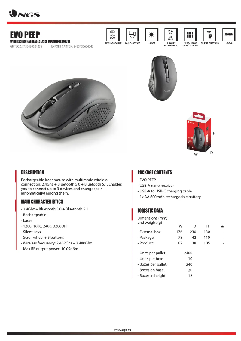 Page 1 de la notice Fiche technique NGS EVO PEEP