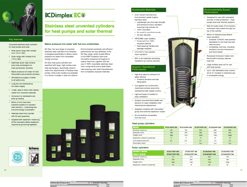 Page 1 de la notice Fiche technique Dimplex ECS150HP-580