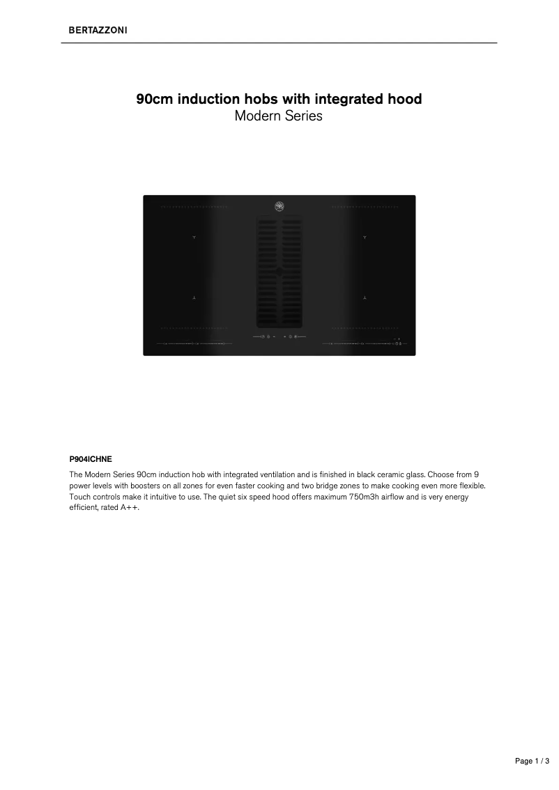 Page 1 de la notice Fiche technique Bertazzoni P904ICHNE