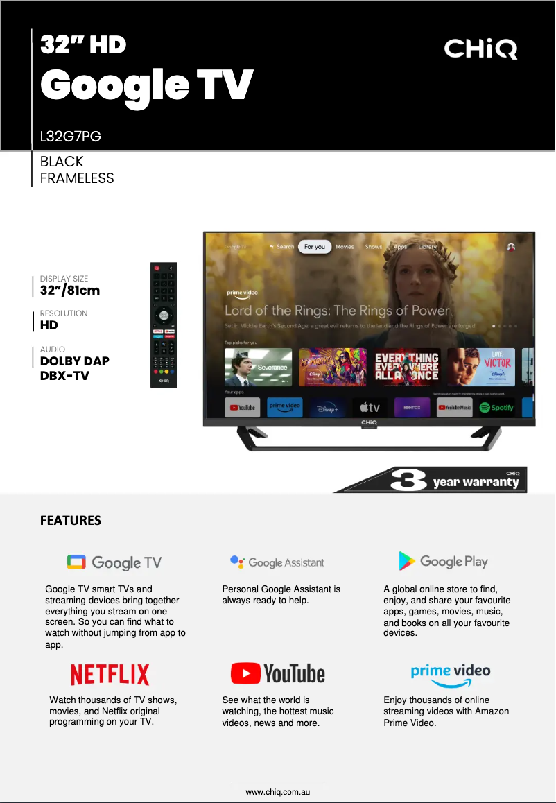 Page 1 de la notice Fiche technique CHiQ L32G7PG