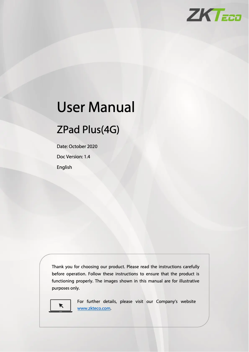 Página 1 del manual Manual de usuario ZKTeco ZPad Plus 4G