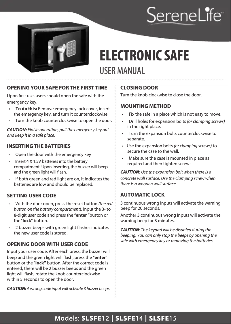 Page n°1 - Manuel utilisateur SereneLife AZSLSFE12