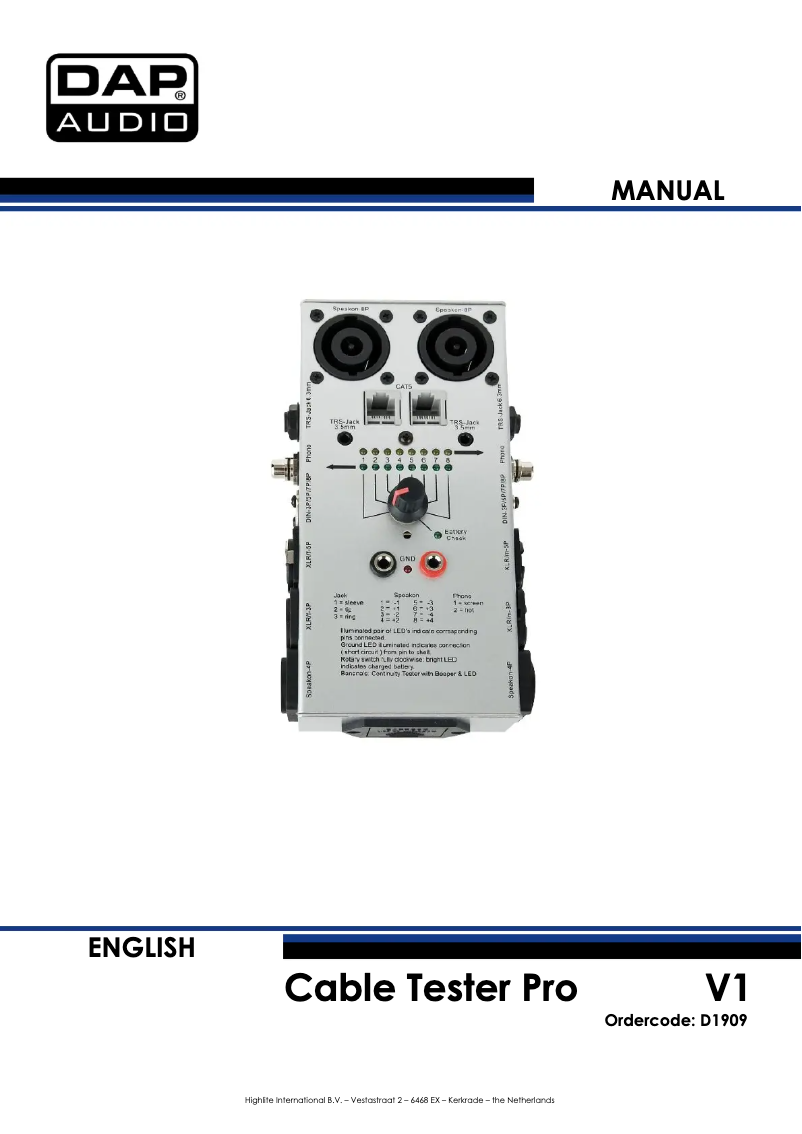 Page 1 de la notice Manuel utilisateur Showtec Cable Tester Pro