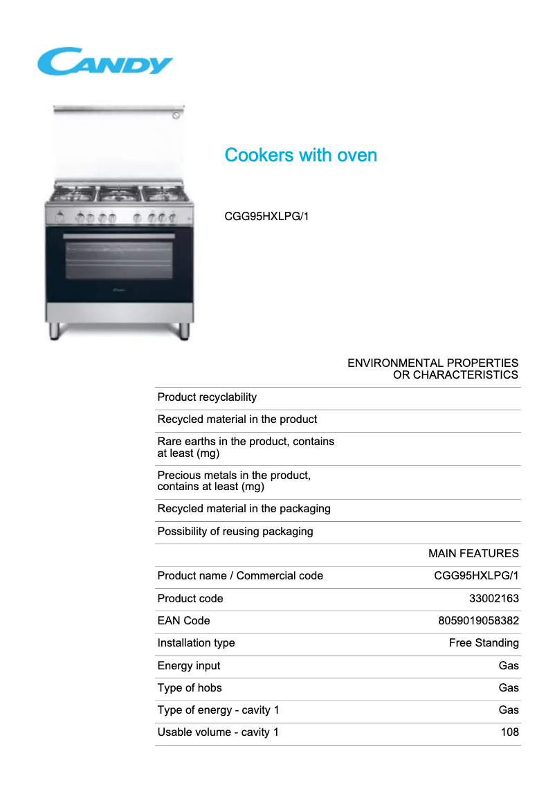 Image de la première page du manuel de l'appareil CGG95HXLPG/1