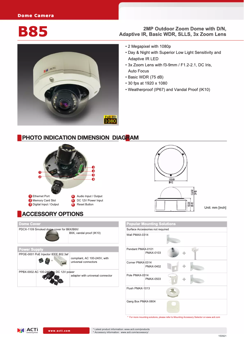 Page 1 de la notice Brochure ACTi B85