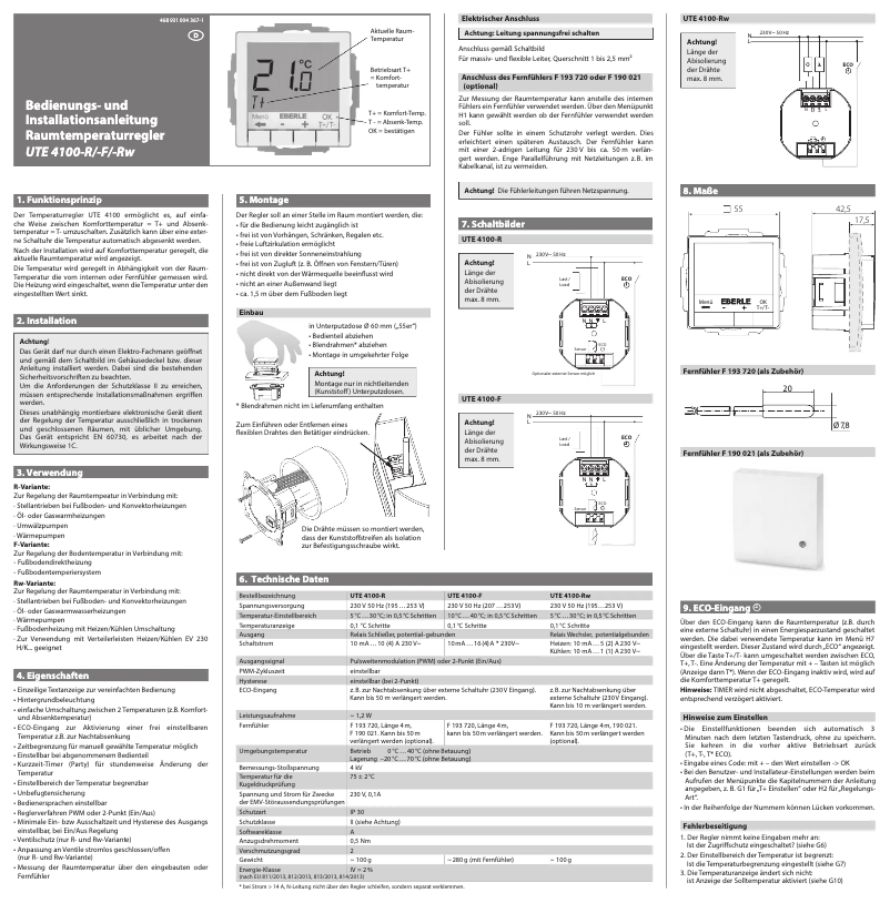 Page 1 de la notice Manuel utilisateur Eberle UTE 4100-R