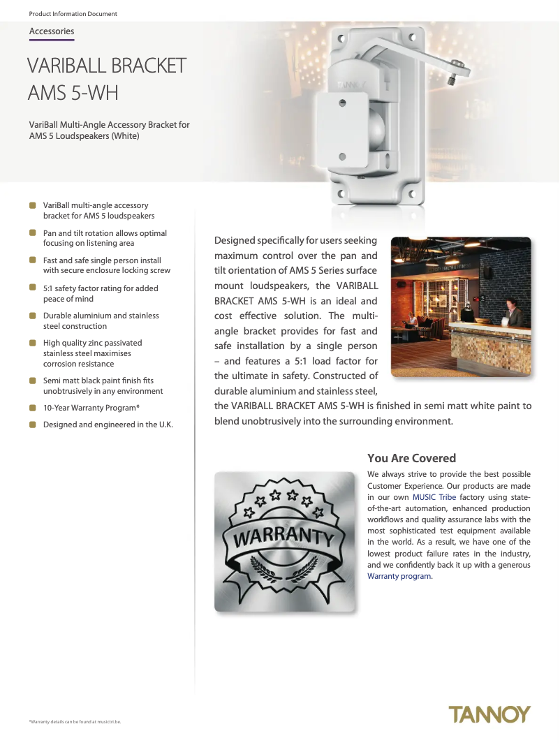 Page 1 de la notice Fiche technique Tannoy Variball Bracket AMS 5