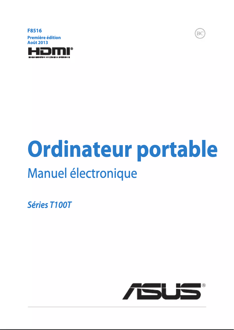 Image de la première page du manuel de l'appareil Transformer T100TA