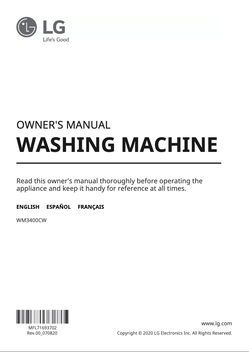 Page 1 de la notice Manuel utilisateur LG WM3400CW