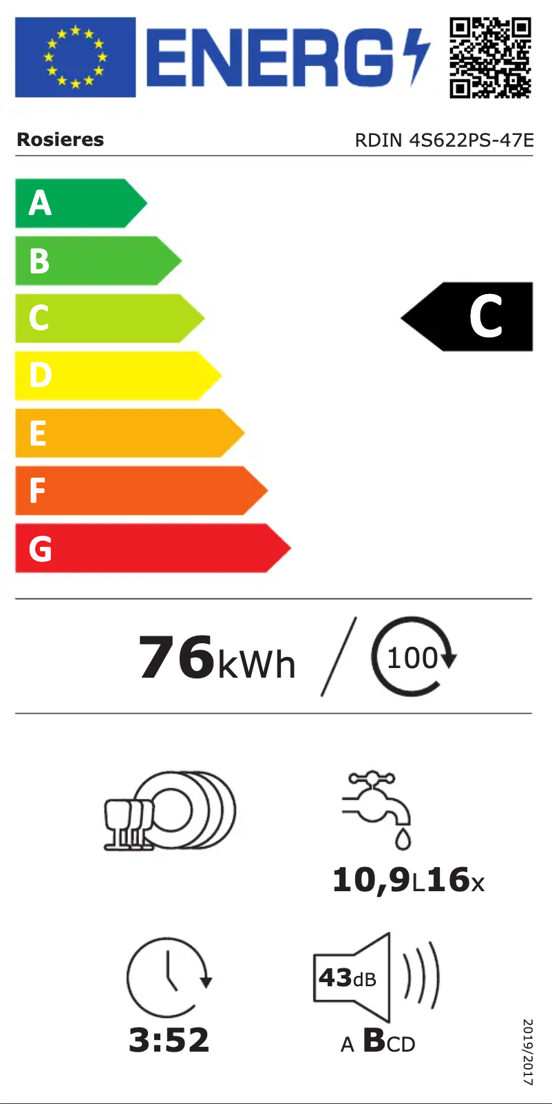 Page 1 de la notice Label énergétique Rosieres RDIN 4S622PSE