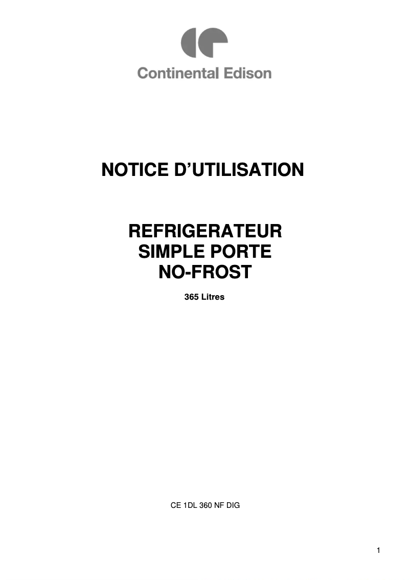 Page 1 de la notice Manuel utilisateur Continental Edison CE1DL365NFDIG