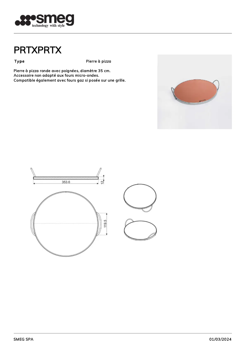 Page 1 de la notice Fiche technique Smeg PRTX