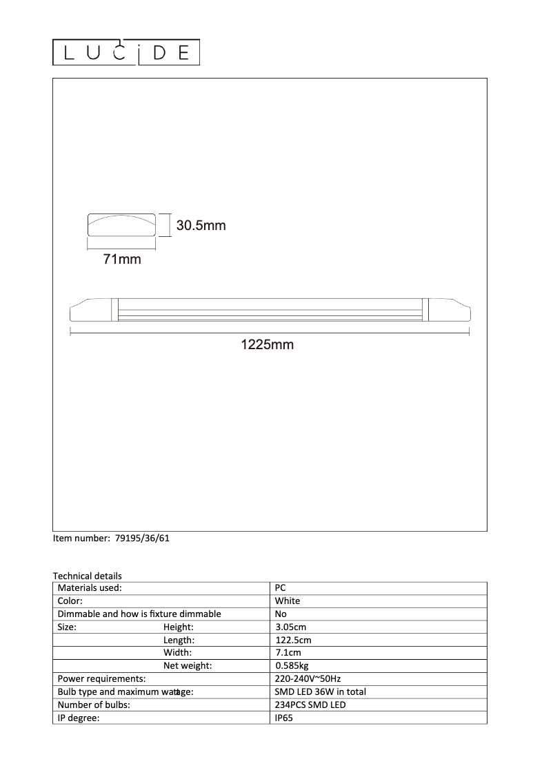 Page 1 de la notice Manuel utilisateur Lucide Dexty led 79195/36/61