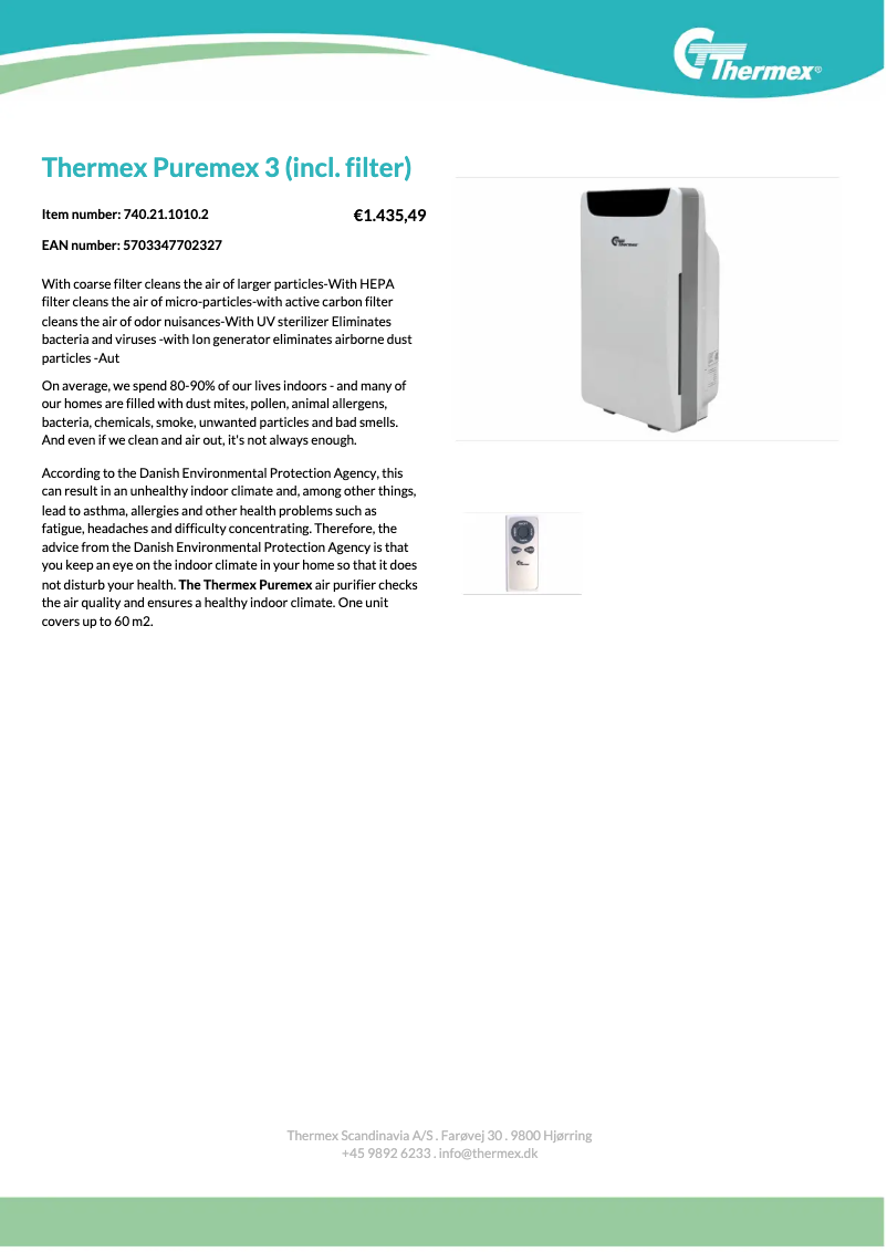 Page n°1 - Fiche technique Thermex Puremex 3