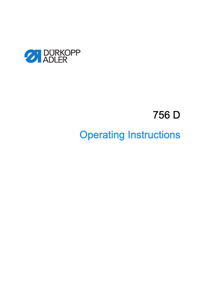 Page n°1 - Manuel utilisateur Dürkopp Adler 756 D