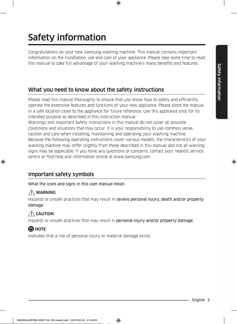 Page 1 de la notice Guide de démarrage rapide Samsung WW8SJ3283KW