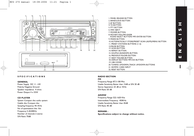 Page 1 de la notice Manuel utilisateur Caliber MCD270