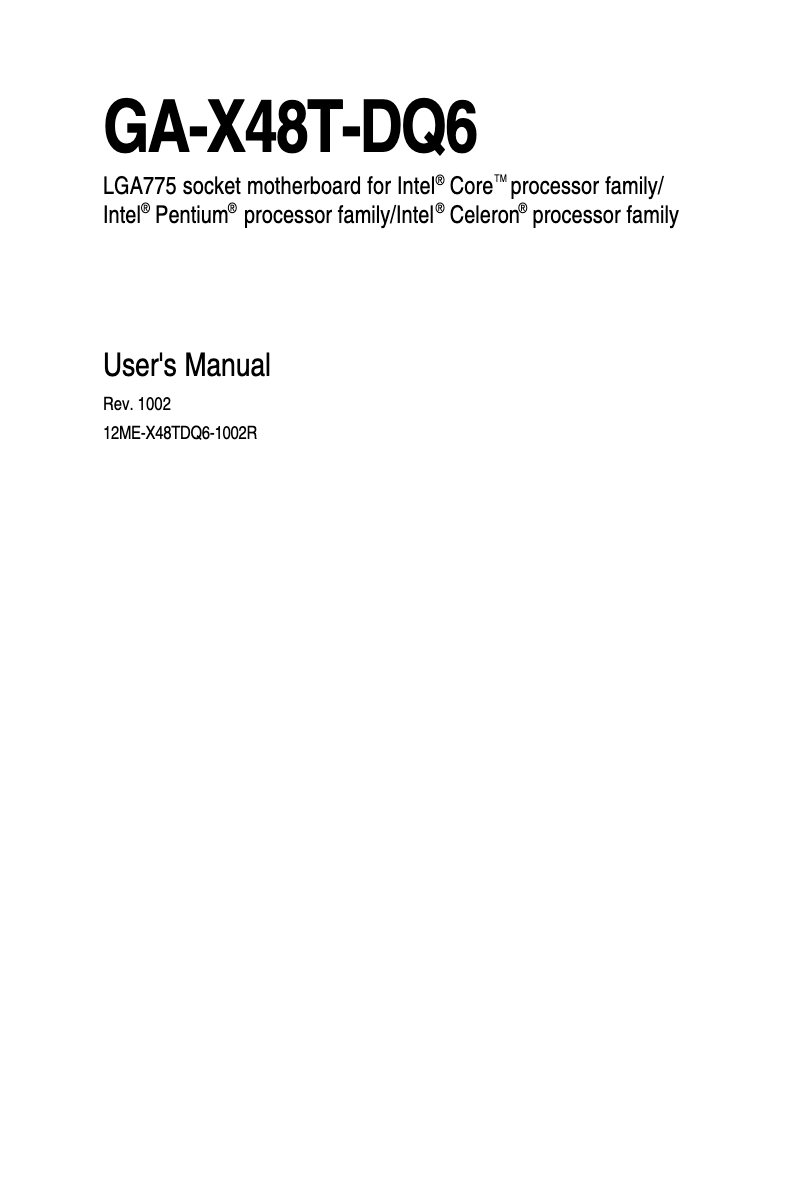 Page 1 de la notice Manuel utilisateur Gigabyte GA-X48T-DQ6